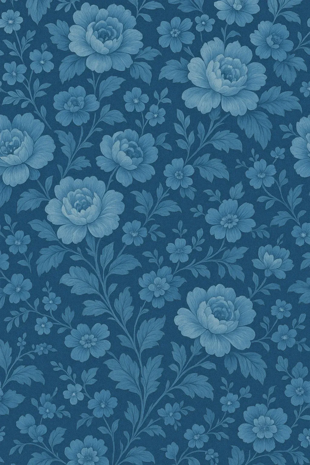 Motif floral élégant imprimé avec pivoines en ton sur ton bleu canard